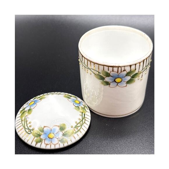 Nippon Japan Vanity Grooming Trinket Lidded Jars Set of 3 w/ Under Plate Antique - Picture 5 of 12